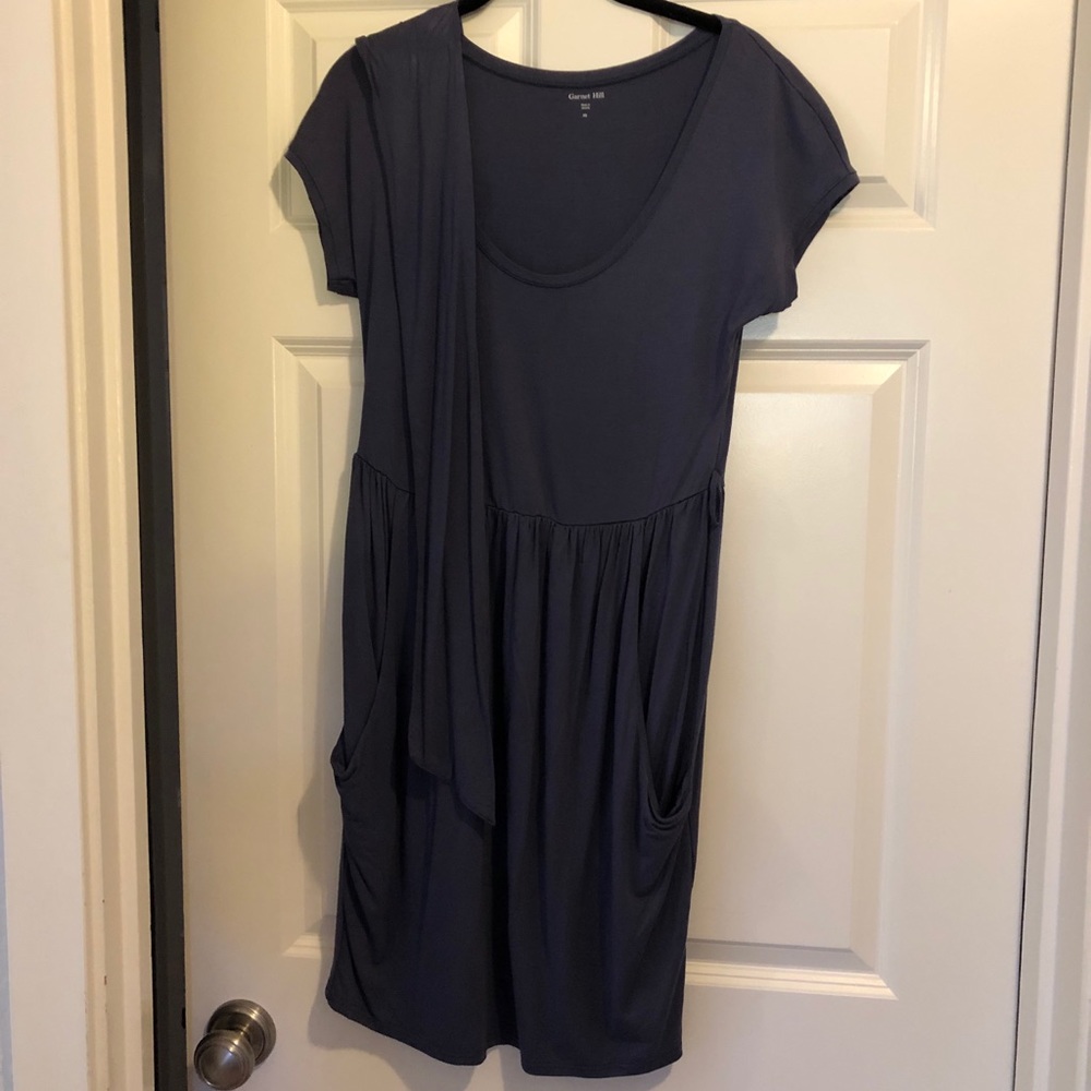 Garnet Hill scoop neck jersey dress with pockets.